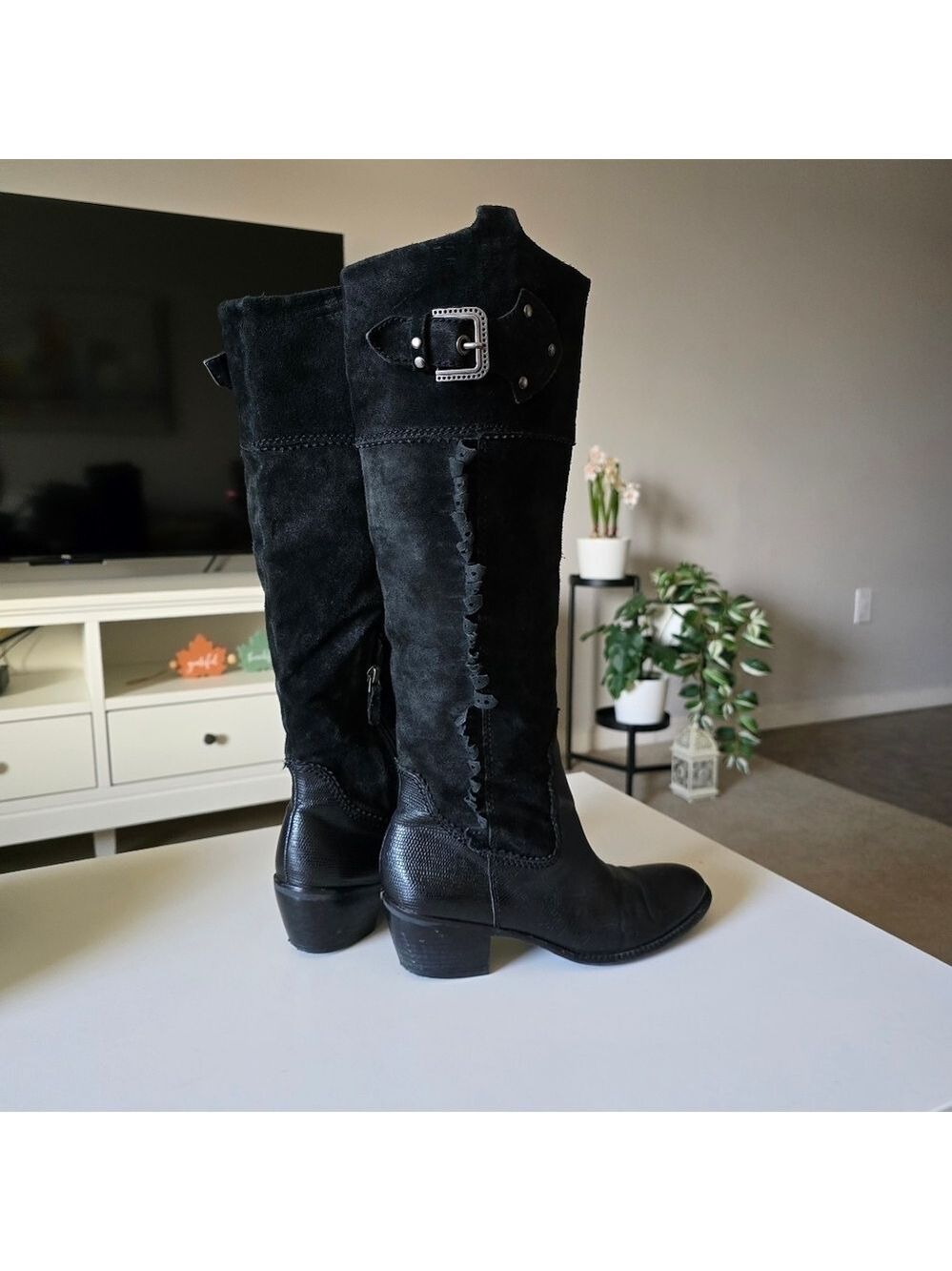 Vintage A Duke Black Leather & Suede Knee-High Boots - Picture 9 of 15